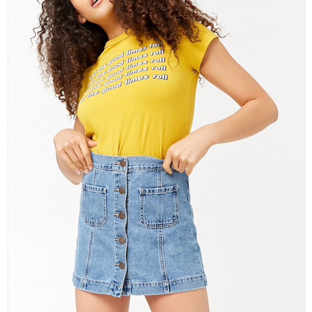 A-line Button Down Denim Skirt